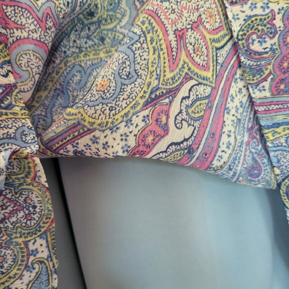 Ralph Lauren Paisley Print Black Label Ruffle Flutter Sleeve Dress Women 10 Blue - Picture 10 of 13